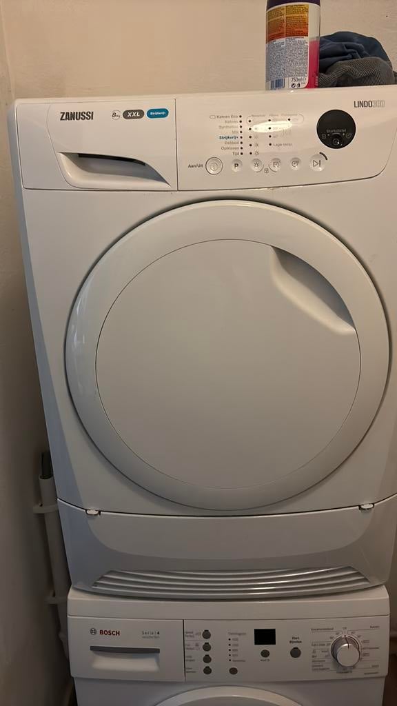 Droger zanussi xxl 8 kg, Ophalen, 8 tot 10 kg, Zo goed als nieuw, 85 tot 90 cm