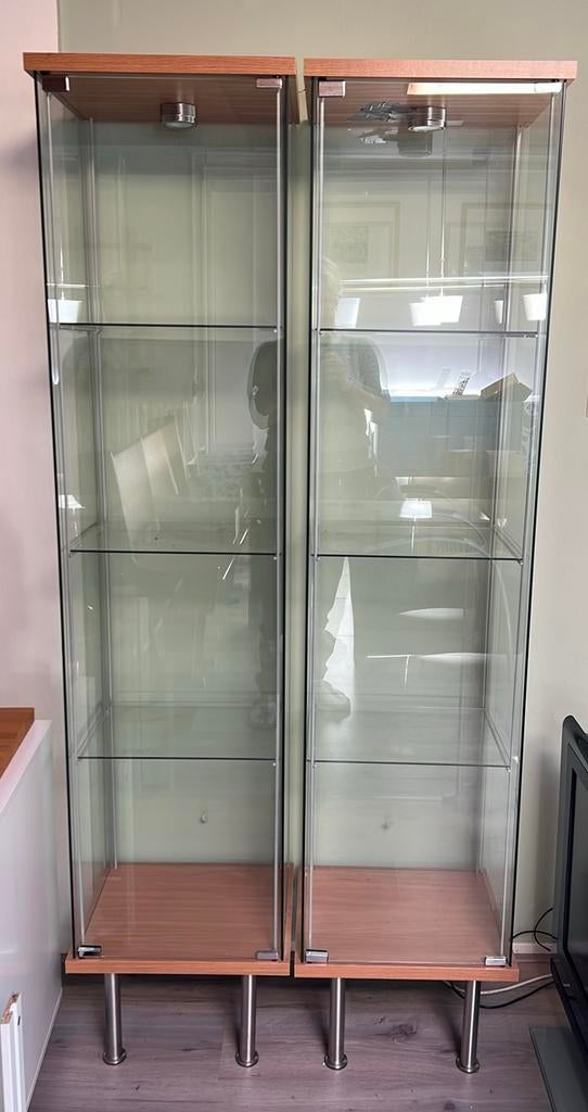 2 vitrinekasten, Huis en Inrichting, Kasten | Vitrinekasten, Ophalen, Minder dan 50 cm, Glas, 150 tot 200 cm