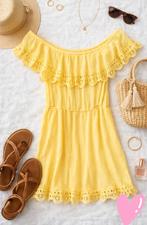 Loavies officiële shoulder jurk maat L, Kleding | Dames, Jurken, Maat 38/40 (M), Geel, Ophalen of Verzenden, Boven de knie