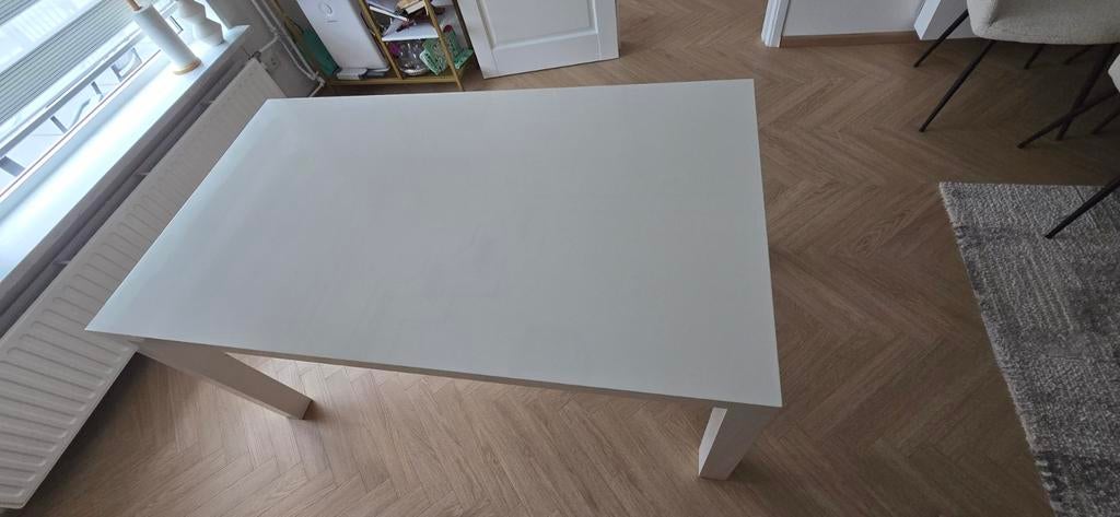 Witte hoogglans eettafel. 160x90x76, Gebruikt, 100 tot 150 cm, Rechthoekig, 50 tot 100 cm