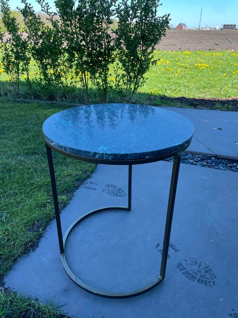 Bijzettafel met marmeren blad - Groen marmer, Huis en Inrichting, Overige materialen, Minder dan 55 cm, Rond, Zo goed als nieuw