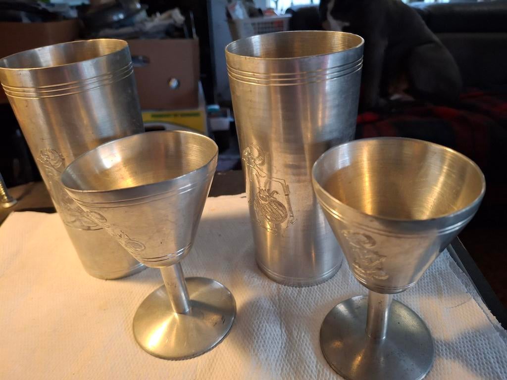 Vintage bekers en kelken set, banka tin, Antiek en Kunst, Ophalen of Verzenden