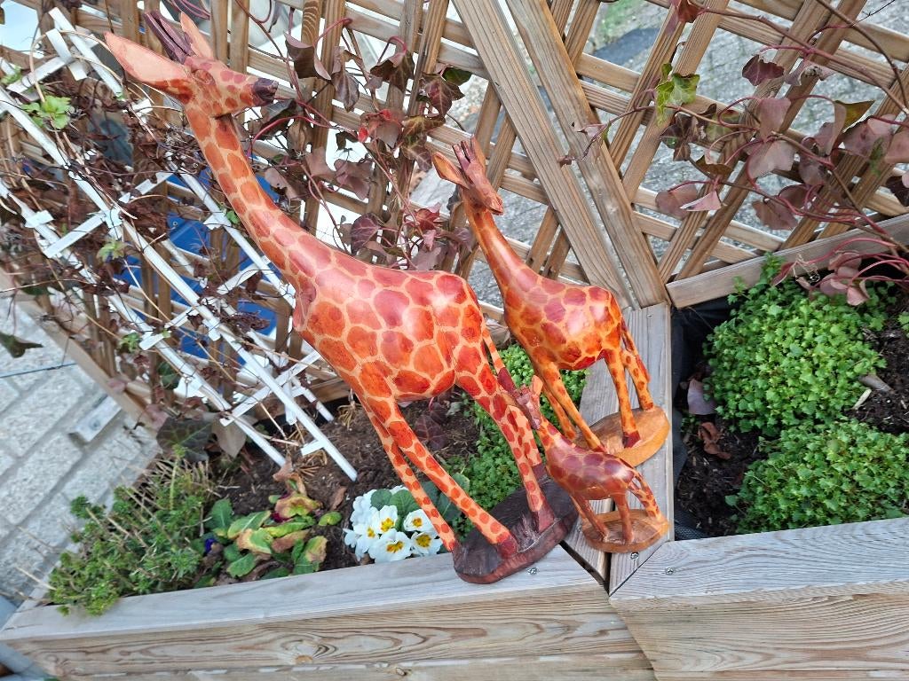 set van 3 mooie handgemaakte houten giraffen, Antiek en Kunst, Overige onderwerpen, Houtsnijwerk, Ophalen of Verzenden, Handgemaakt