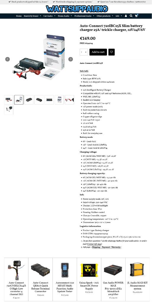 Auto Connect Acculader AGM, GEL, Lood, MF, LiFePO4 6/12/24V, Info@optimount.nl, Nieuw, Ophalen of Verzenden, Overige automerken
