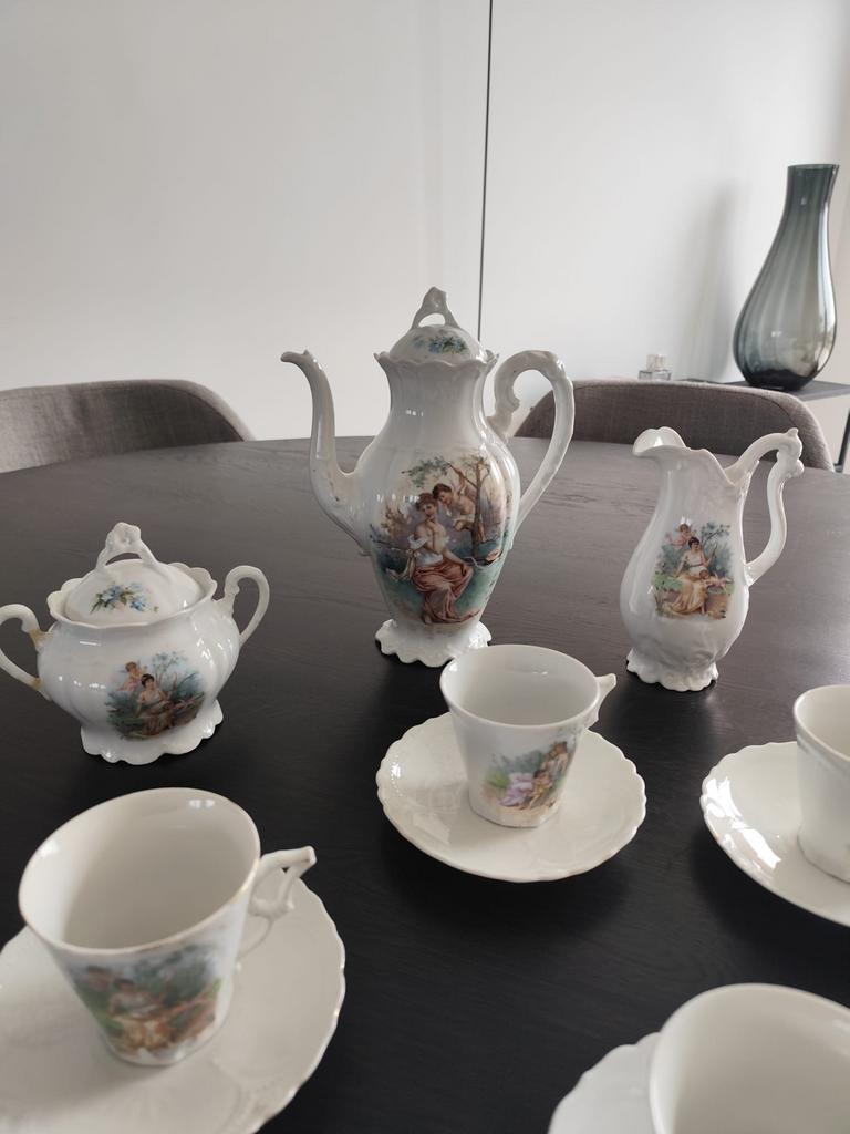 Vintage porseleinen koffie-/theeservies met bloemmotief, Ophalen of Verzenden