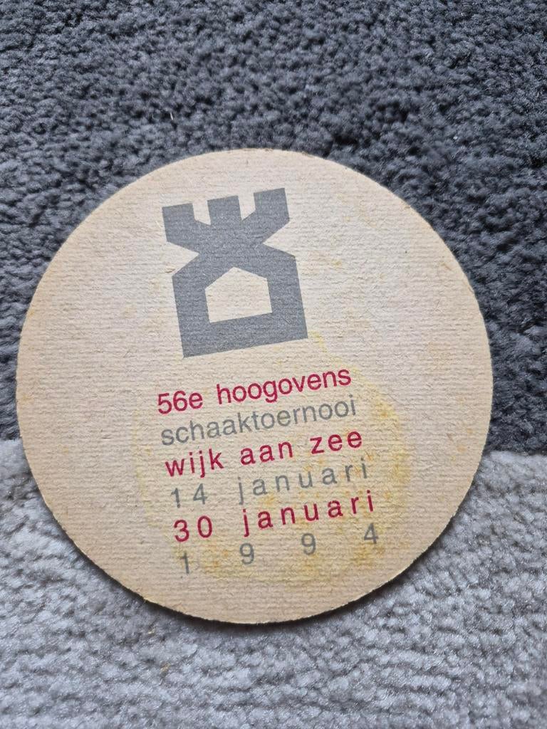 Grolsch bierviltje - 56e Hoogovens schaaktoernooi 1994, Verzamelen, Ophalen of Verzenden, Gebruikt, Viltje(s), Grolsch