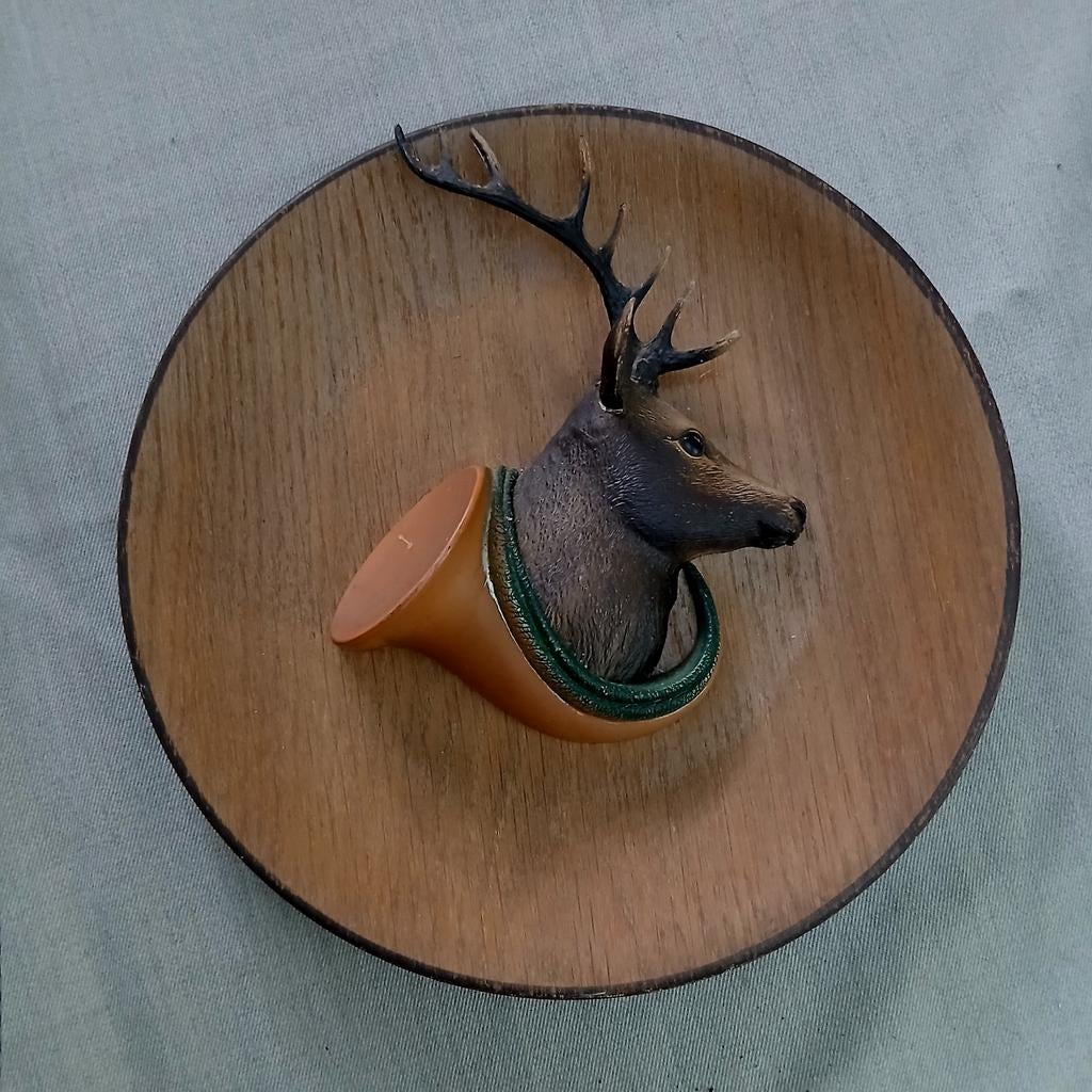Retro, vintage wandbord "Hertenkop" jachthoorn, Antiek en Kunst, Ophalen of Verzenden