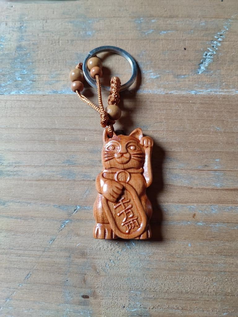 Houten Maneki Neko sleutelhanger, Verzamelen, Verzenden, Nieuw