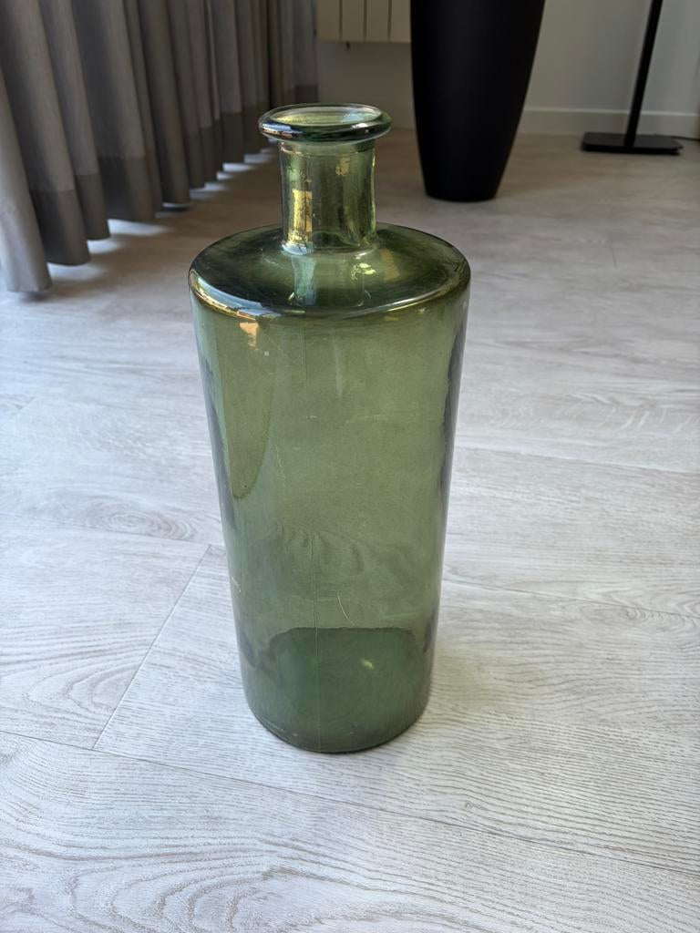 Flessengroene vaas, Huis en Inrichting, Woonaccessoires | Vazen, Ophalen, Overige kleuren, Minder dan 50 cm, Glas