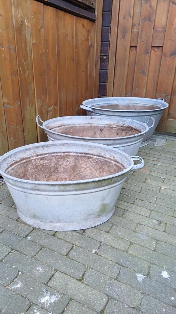 Zinken tuinbakken, Tuin en Terras, Bloembakken en Plantenbakken, Ophalen, Gebruikt, Metaal, 30 tot 60 cm
