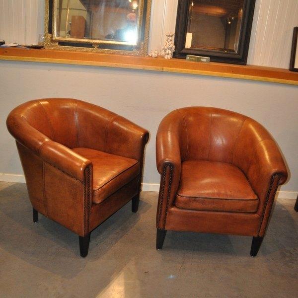 Schapenlederen fauteuils (model Basel / Lounge Atelier), Antiek en Kunst, Antiek | Meubels | Stoelen en Banken, Ophalen of Verzenden