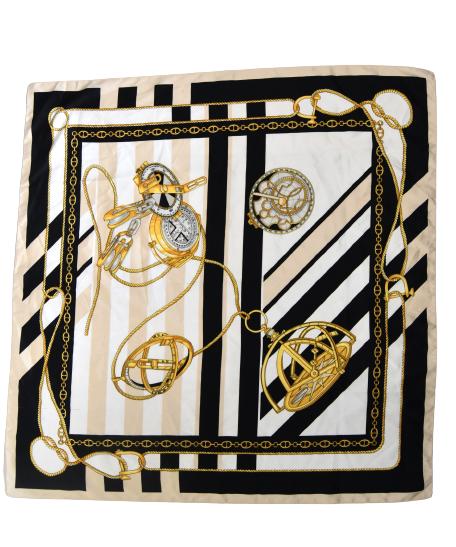 Vintage designer foulard, shawl, wit/zwart/goud, Kleding | Dames, Mutsen, Sjaals en Handschoenen, Verzenden, Maat 46/48 (XL) of groter