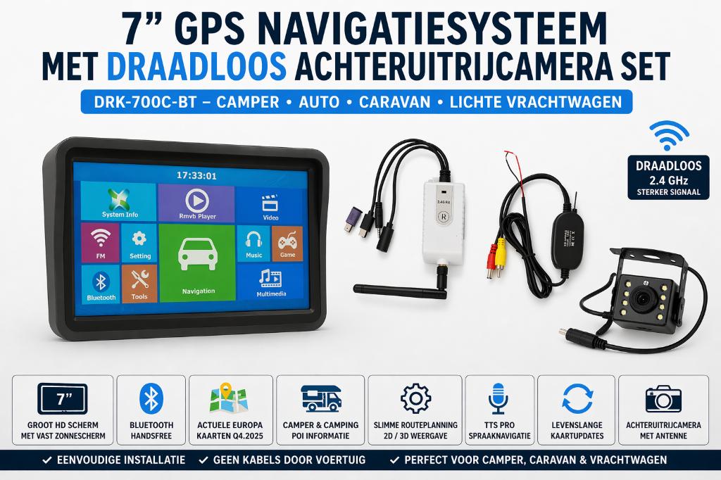 7"/9" Camper GPS Navigatie + Draadloze Achteruitrijcamera, Auto diversen, Ophalen of Verzenden, Draadloos, Nieuw