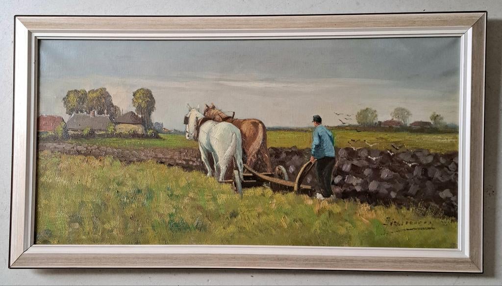 Ploegende boer, olieverfschilderij, Ophalen