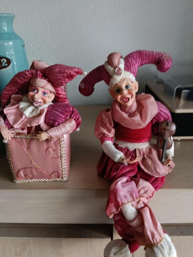 Set van 2 roze narren/clowns beeldjes, Ophalen of Verzenden, Zo goed als nieuw, Dier