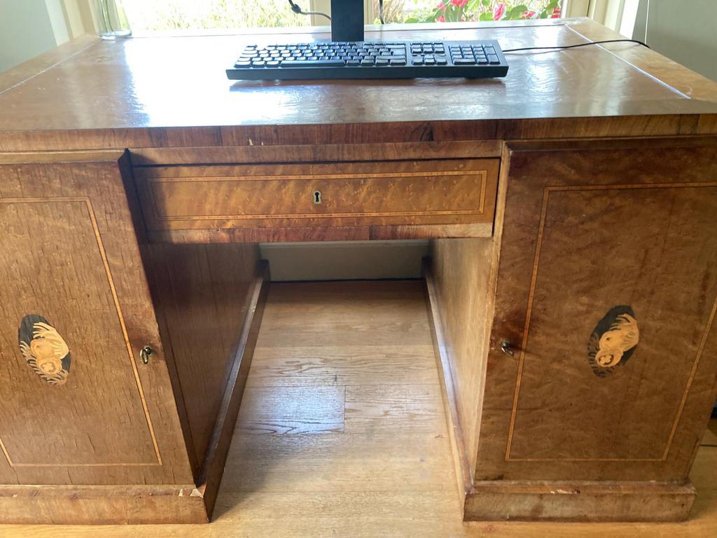 Antiek bureau hout met leer ingelegd, Antiek en Kunst, Ophalen