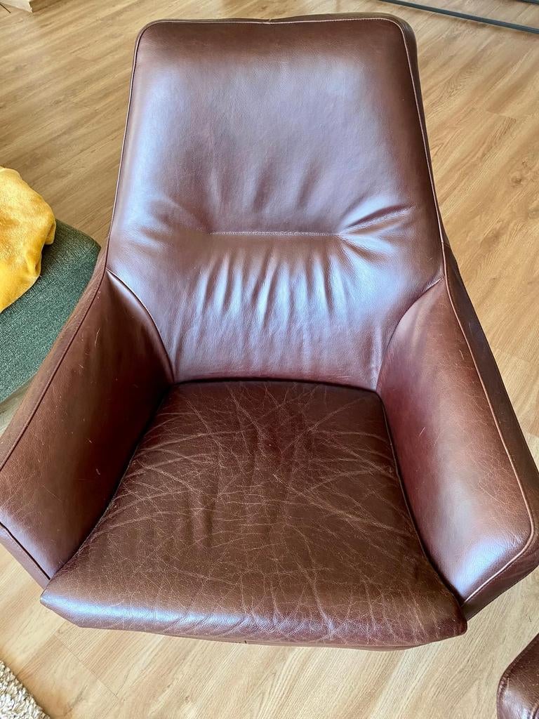 Bruin lederen fauteuils (2), Huis en Inrichting, Fauteuils, Ophalen, Gebruikt, 75 tot 100 cm, 50 tot 75 cm