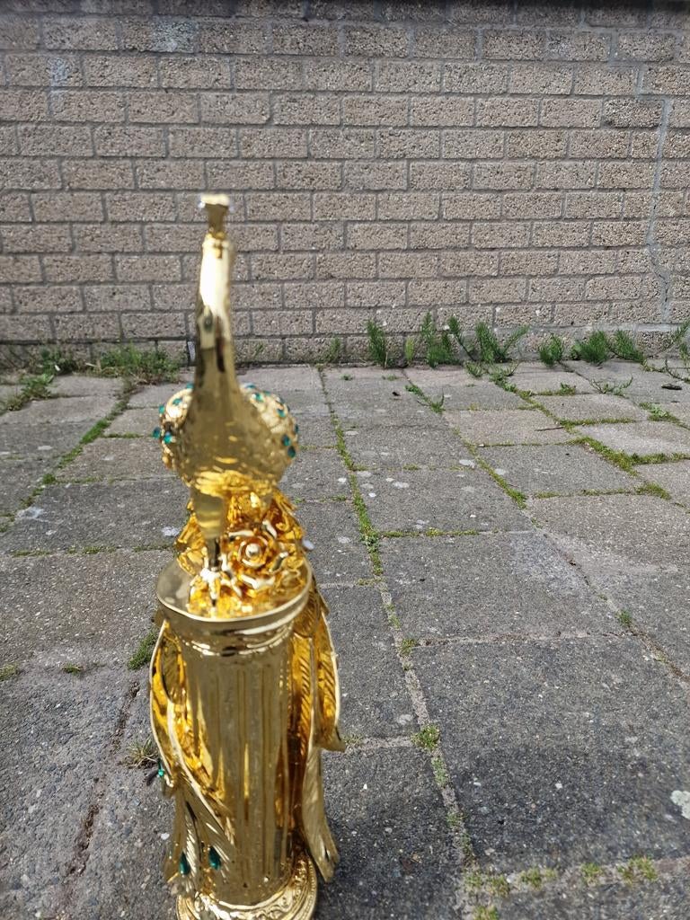 Gouden pauw beeldje met groene details, Huis en Inrichting, Ophalen