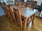 Teak eettafel 220x100 cm met 8 stoelen, Huis en Inrichting, Tafels | Eettafels, Gebruikt, 100 tot 150 cm, Teakhout, 200 cm of meer
