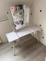 Licht roze kaptafel met drieluik spiegel en vlinderknoppen, Ophalen, Gebruikt, 50 tot 100 cm, Minder dan 100 cm