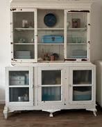 Vintage witte buffetkast met glazen deuren, Huis en Inrichting, Kasten | Buffetkasten, Ophalen, Gebruikt, 200 cm of meer, 150 tot 200 cm