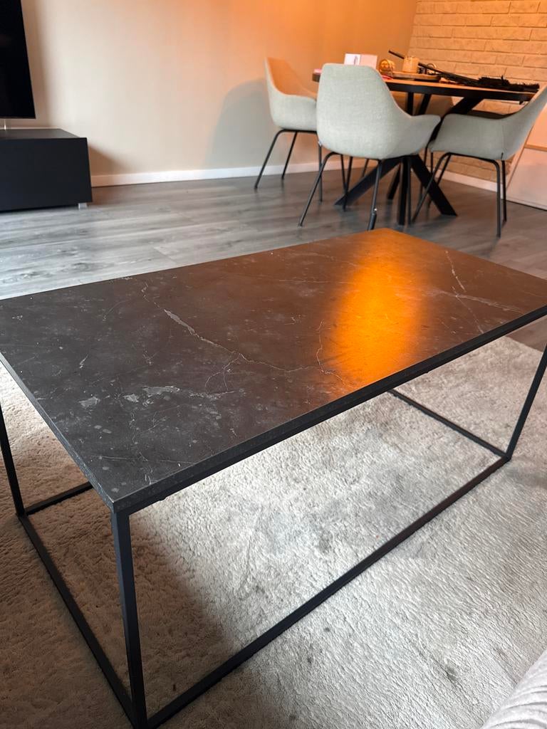 Salontafel JYSK zwart marmer effect 100x50x44,5 cm, Ophalen, Gebruikt, 100 tot 150 cm, 50 tot 100 cm