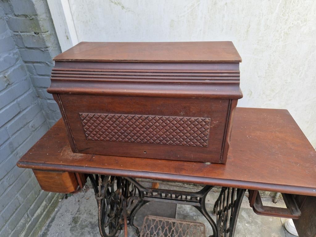Antieke Singer Naaimachine met Houten Kast en Onderstel, Antiek en Kunst, Ophalen