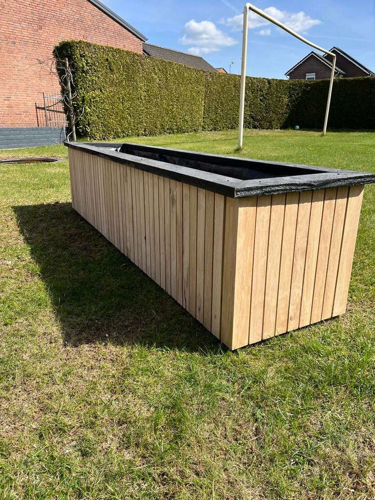 Eiken bloembak 206x48x48 cm met worteldoek, Tuin en Terras, 100 cm of meer, Nieuw, Ophalen of Verzenden, Rechthoekig