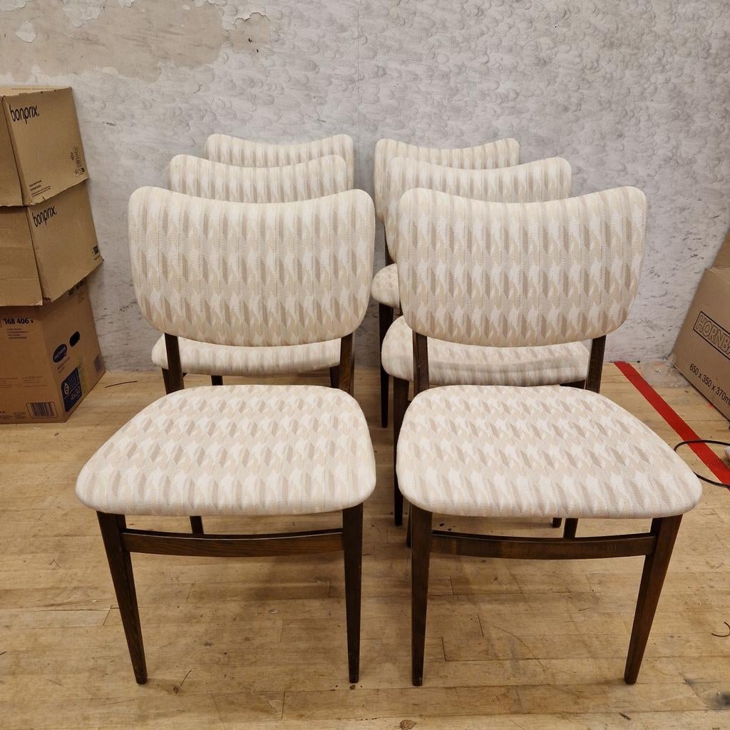 Set van 6 vintage eetkamerstoelen, beige patroon, Ophalen, Gebruikt, Overige kleuren, Vintage, Mid-century