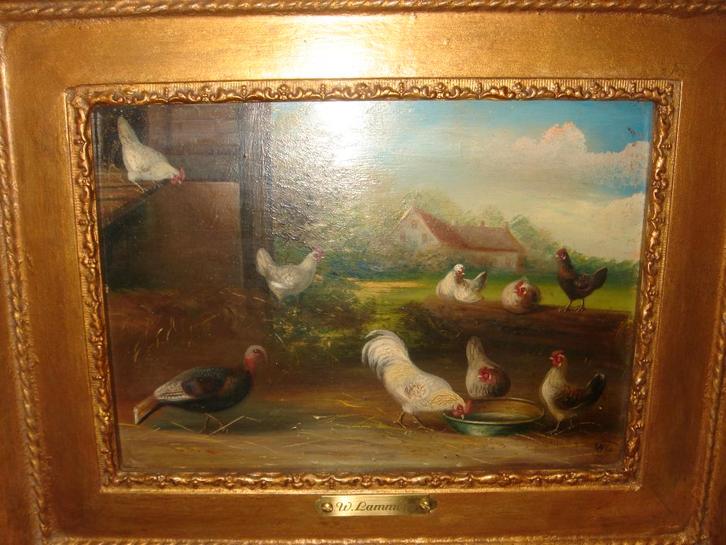 Wilhelmus Albertus Lammers (1857-1913), Chickens and turkey., Antiek en Kunst, Kunst | Schilderijen | Klassiek, Ophalen of Verzenden