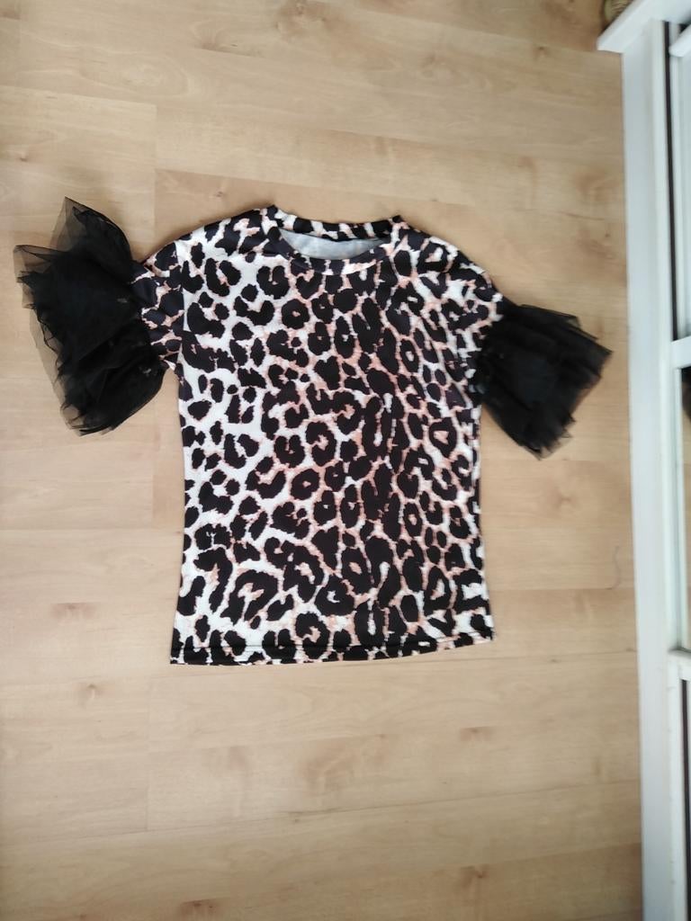 Panterprint T-shirt, Kleding | Dames, T-shirts, Beige, Ophalen of Verzenden, Zo goed als nieuw, Korte mouw