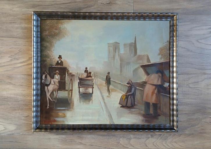 Schilderij #  Notre Dame langs de Seine, Parijs, Antiek en Kunst, Kunst | Schilderijen | Klassiek, Ophalen of Verzenden