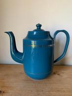 Petrol blauw emaille engelse koffiepot met gouden bies, Ophalen of Verzenden