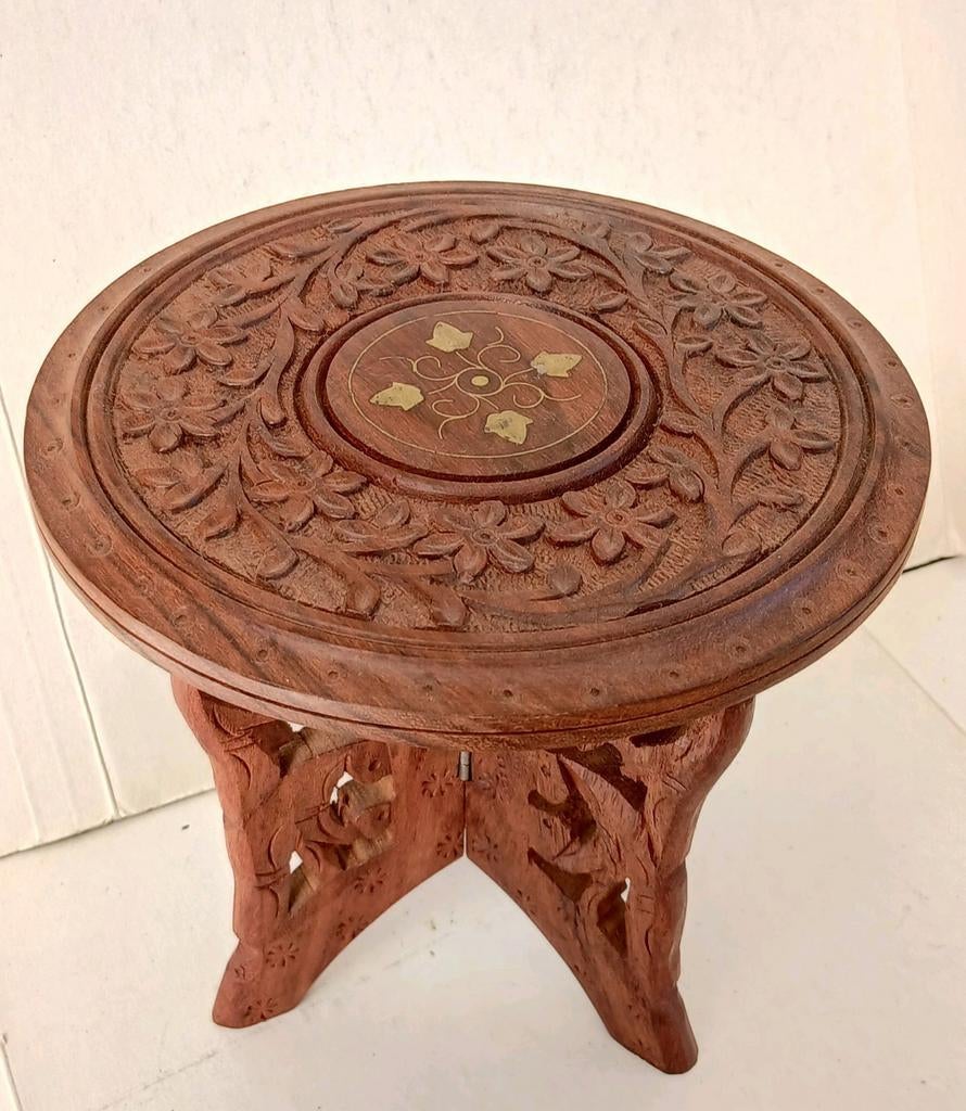 Vintage Plantentafel India Handgemaakt Tafel Hout Kunst Zuil, Ophalen of Verzenden