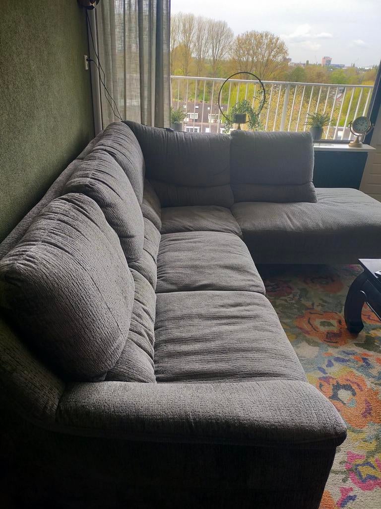 Grijze hoekbank, Huis en Inrichting, Ophalen, Gebruikt, Vierpersoons of meer, 250 tot 300 cm
