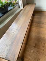 Eettafel met stoelen, verweerd teak grijs met bankje, Huis en Inrichting, Ophalen, Gebruikt, 100 tot 150 cm, Teakhout