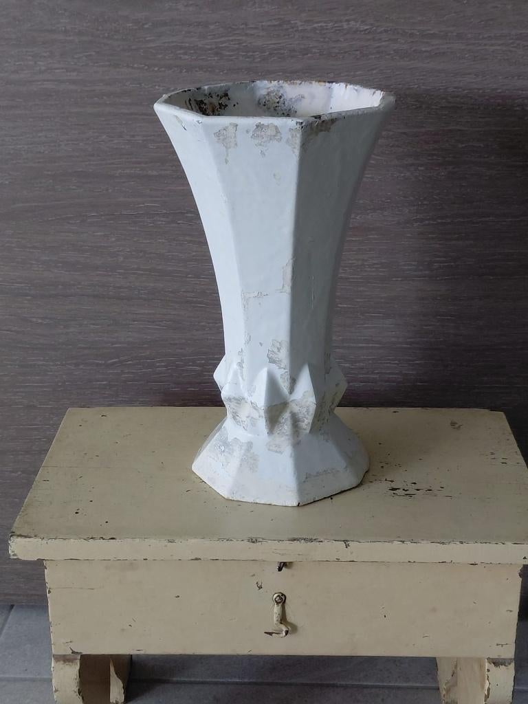 Franse antieke gietijzeren 8-hoekige vaas - Art-deco 1930, Antiek en Kunst, Ophalen of Verzenden