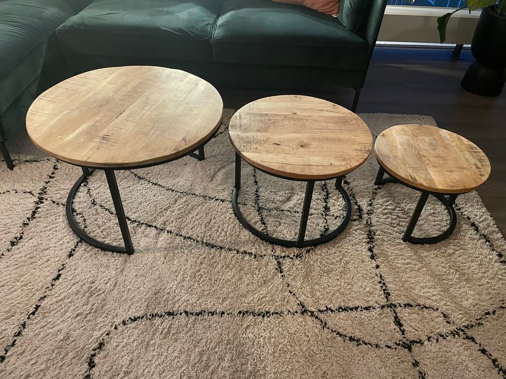Set van 3 ronde salontafels, Huis en Inrichting, Tafels | Salontafels, Ophalen, Rond, 50 tot 100 cm, Zo goed als nieuw