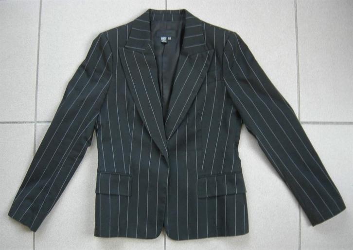 Blazer / Jasje zwart met wit krijtstreepje. Maat: 42. ZARA., Kleding | Dames, Jasjes, Kostuums en Pakken, Zo goed als nieuw, Jasje