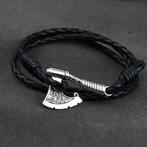 Zwarte Leren Heren Viking Armband Met Bijl, Verzenden, Nieuw, Zwart, Leer