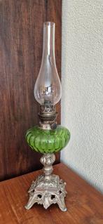 Staand olielampje groen glas 1900/1920, Antiek en Kunst, Ophalen of Verzenden