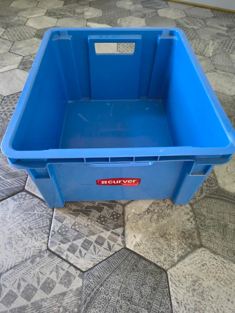 Stapelbare curver krat plastic blauw hoog 21 LxB 35x43, Ophalen, Krat, Minder dan 35 cm