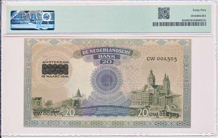 Nederland 20 gulden 1941 Emma overdruk PMG45, Ophalen of Verzenden, 25 gulden, Los biljet