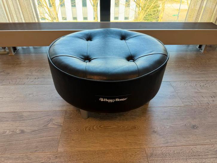 Ronde poef / hocker – zwart leerlook – Happy House, Dieren en Toebehoren, Hondenmanden, Nieuw, Leer, Ophalen of Verzenden