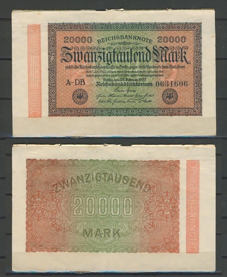 Berlin Berlijn 20000 Mark1923 Reichsbanknote Biljet r-20 jdu, Postzegels en Munten, Bankbiljetten | Europa | Niet-Eurobiljetten