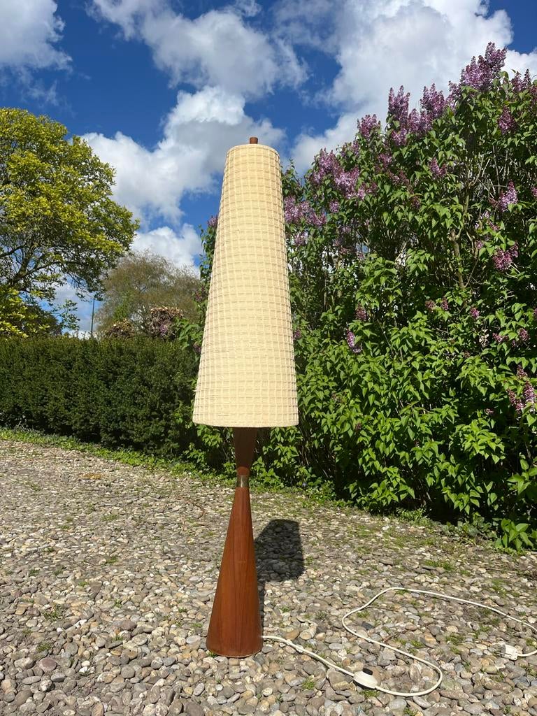 Vintage Deense vloerlamp - diabolo lamp Parker Knoll, Ophalen, Gebruikt, Hout, 150 tot 200 cm