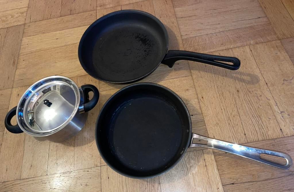 Tefalpan koekenpan kookpan gratis baklaag gekrast, Ophalen of Verzenden, Zo goed als nieuw, Rvs, Koekenpan of Braadpan