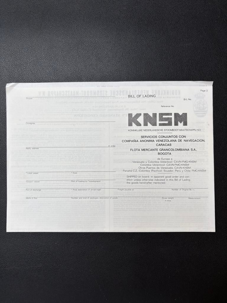 Ongebruikte vrachtbrief KNSM (1970), Verzamelen, Scheepvaart, Ophalen of Verzenden, Zo goed als nieuw