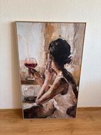 Abstract schilderij - beige tinten met wijnglas-Leen Bakker, Ophalen, Schilderij, Minder dan 50 cm