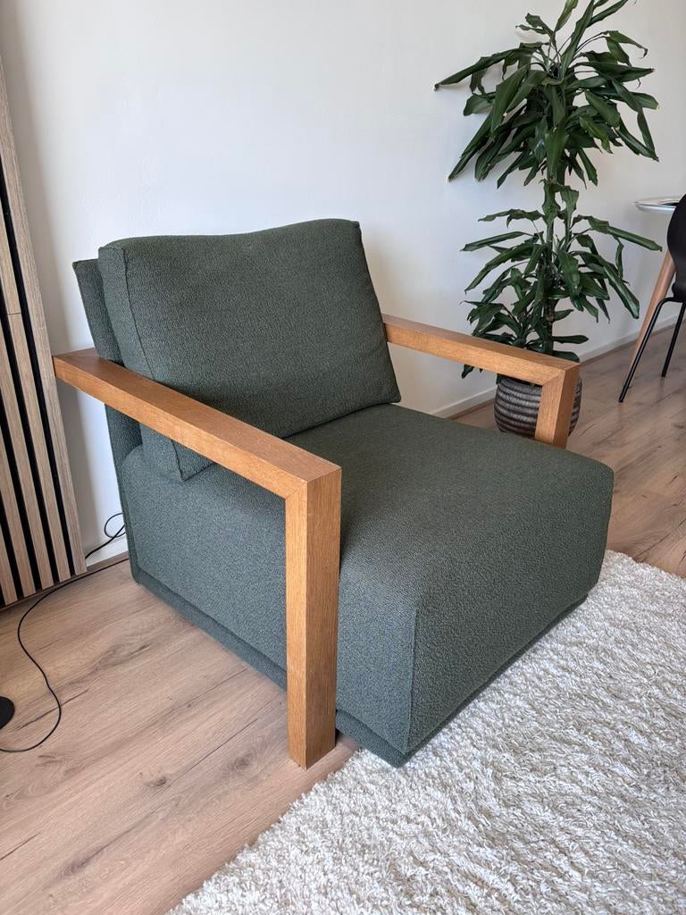 Fauteuil Groen/noten, Ophalen, 75 tot 100 cm, Zo goed als nieuw, 75 tot 100 cm
